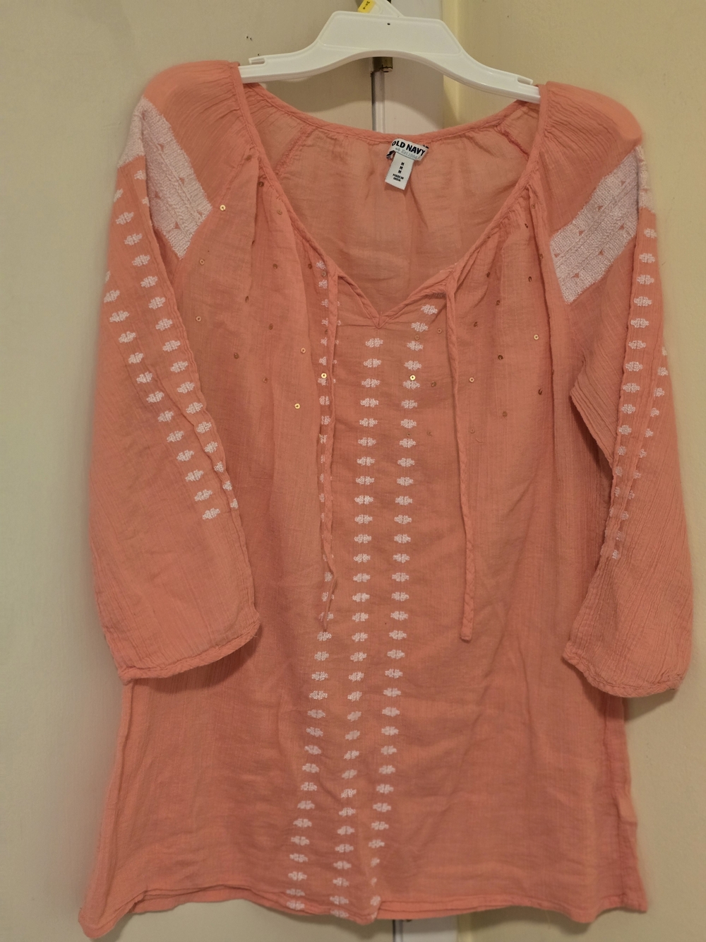 Old Navy Coral Gauze Top with Embroidered Detail